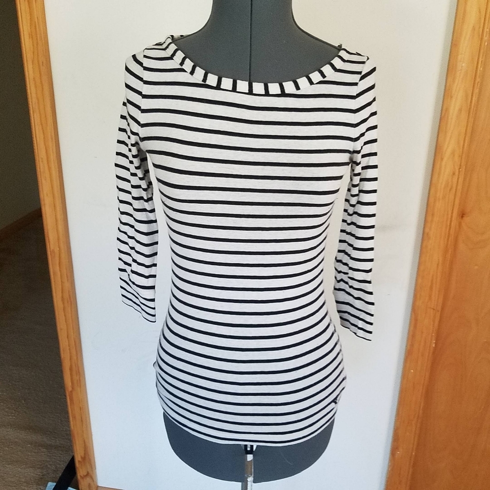 3/4 sleeve tee shirt stripes AEO navy white